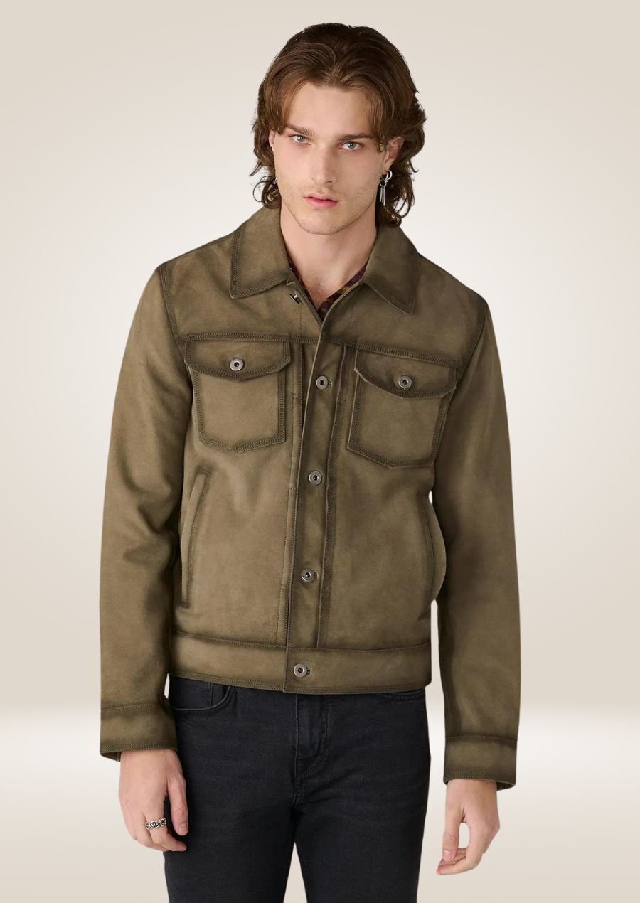 Men’s Olive Suede Trucker Jacket