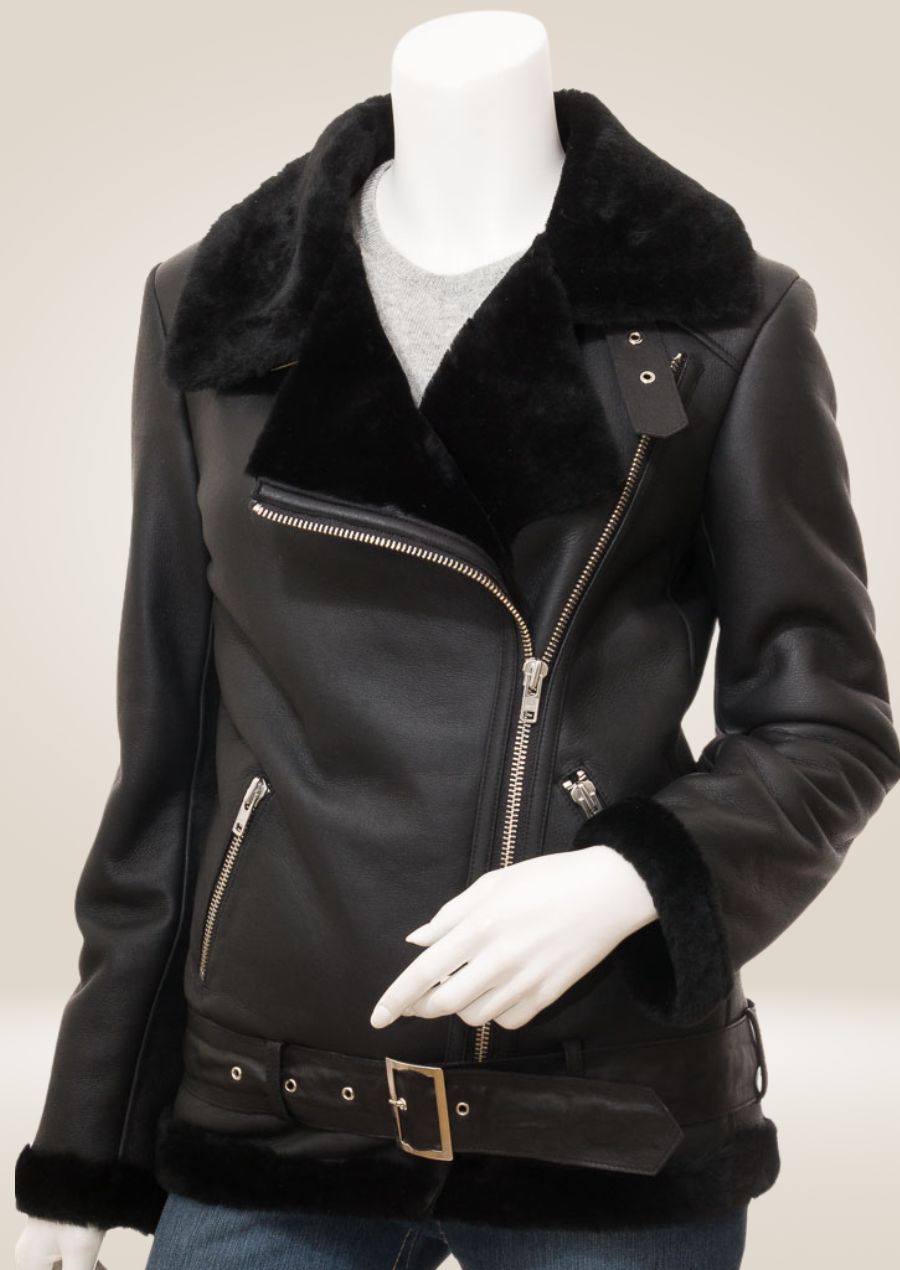 Women's Black Shearling Biker Jacket