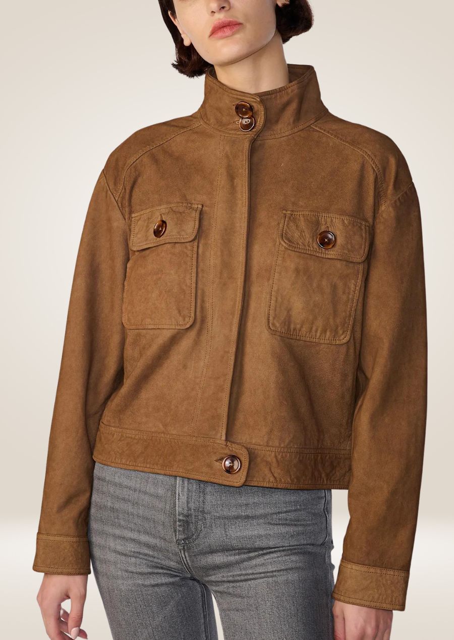 Women’s Cognac Suede Cropped Moto Jacket