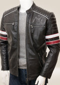 Black Cafe Racer Leather Jacket front