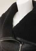 Women's Black Sheepskin Biker Jacket close view