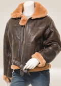 Soft Brown & Ginger Sheepskin Jacket for Women front view