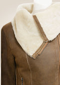 Women's Tan Sheepskin Biker Jacket shoulder view