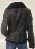 Women's Black Sheepskin Biker Jacket backside