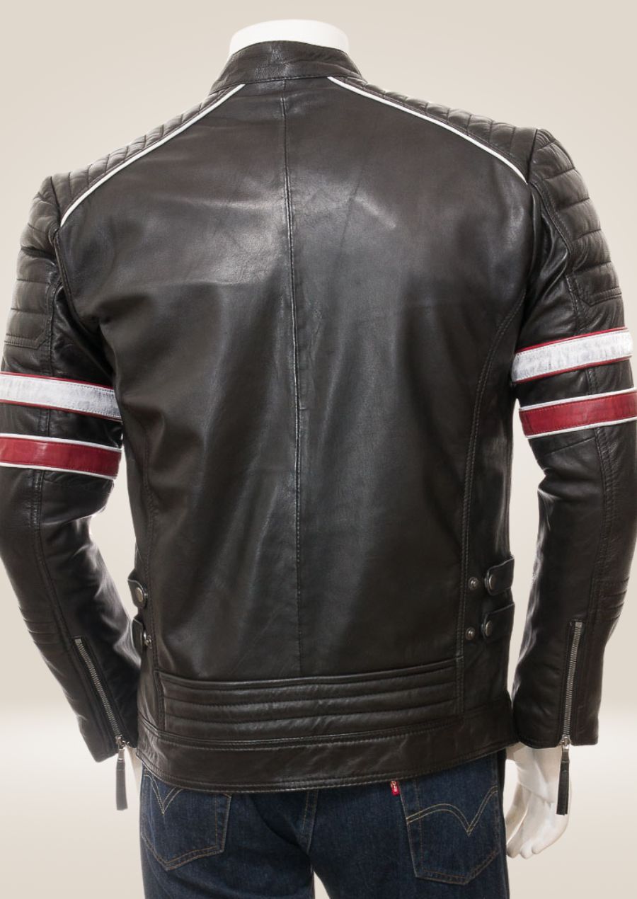 Black Cafe Racer Leather Jacket backside