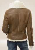 Women's Tan Sheepskin Biker Jacket backside