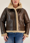 closed jacket for Classic Brown Women's Leather Bomber Jacket with Luxurious Shearling Interior