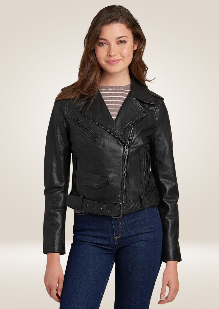 Women's Black Vintage Biker Leather Jacket