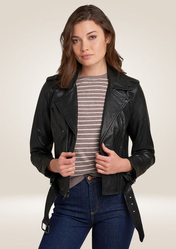 Women's Black Vintage Biker Leather Jacket