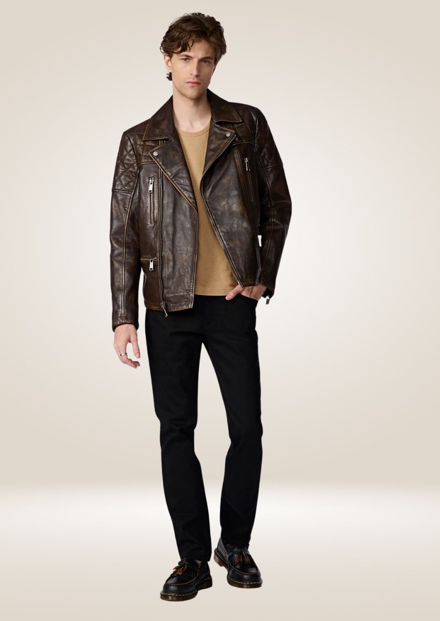 Men’s Brown Distressed Biker Jacket