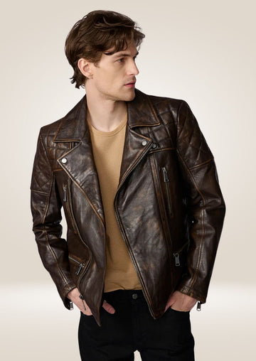 Men’s Brown Distressed Biker Jacket