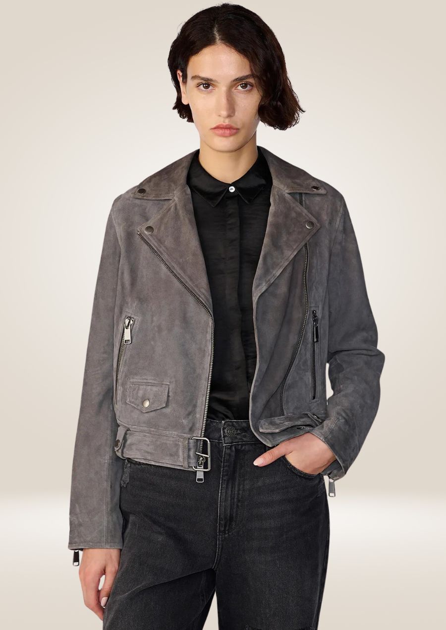 Women’s Suede Belted Moto Jacket