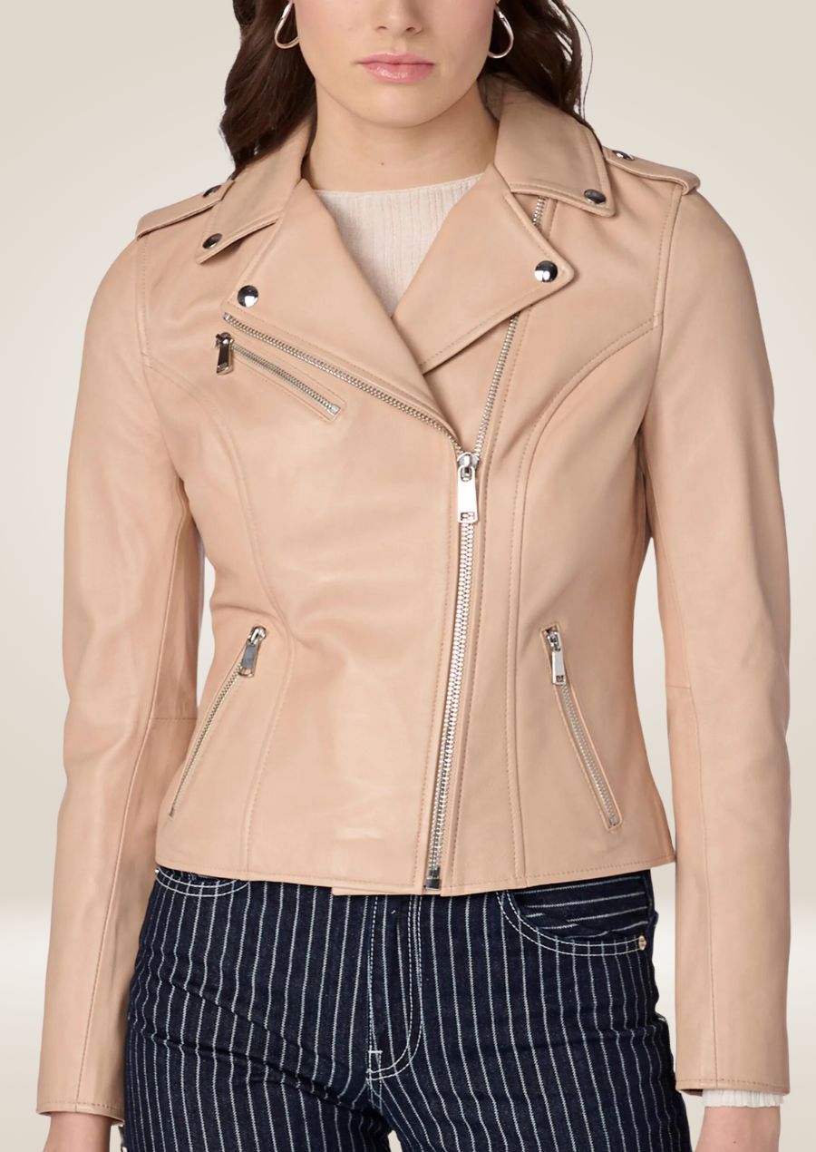 Women’s Pink Moto Style Leather Jacket