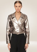 front Silver Metallic Leather Motorbike Jacket