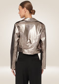 Backside of Silver Metallic Leather Motorbike Jacket