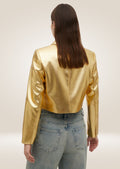 backside of Metallic Gold Leather Cropped Blazer