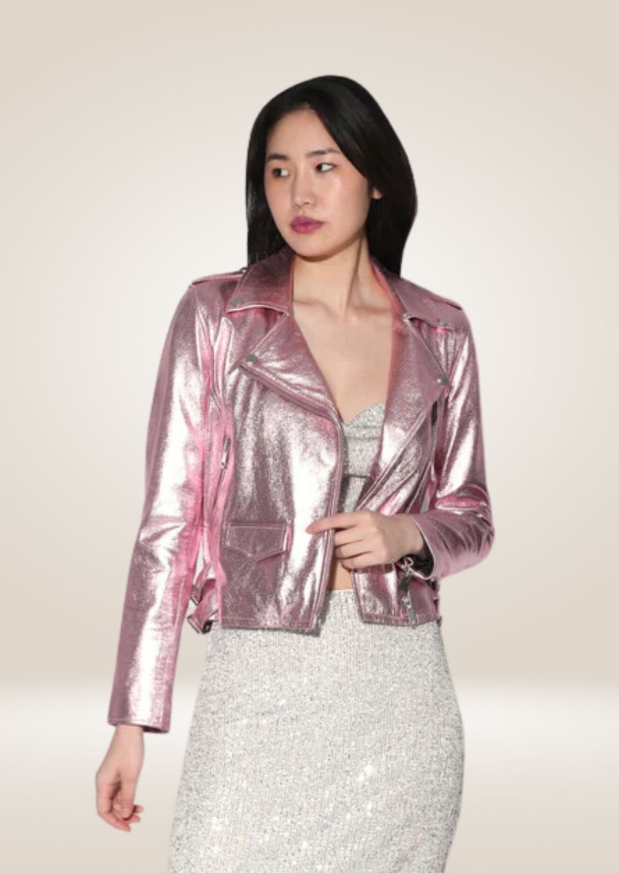 Pink Metallic Leather Jacket