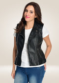 Black Leather Biker Vest for Women