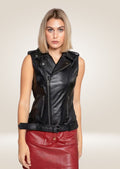 front pose of Women's Black Leather Biker Vest