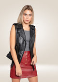 Women's Black Leather Biker Vest