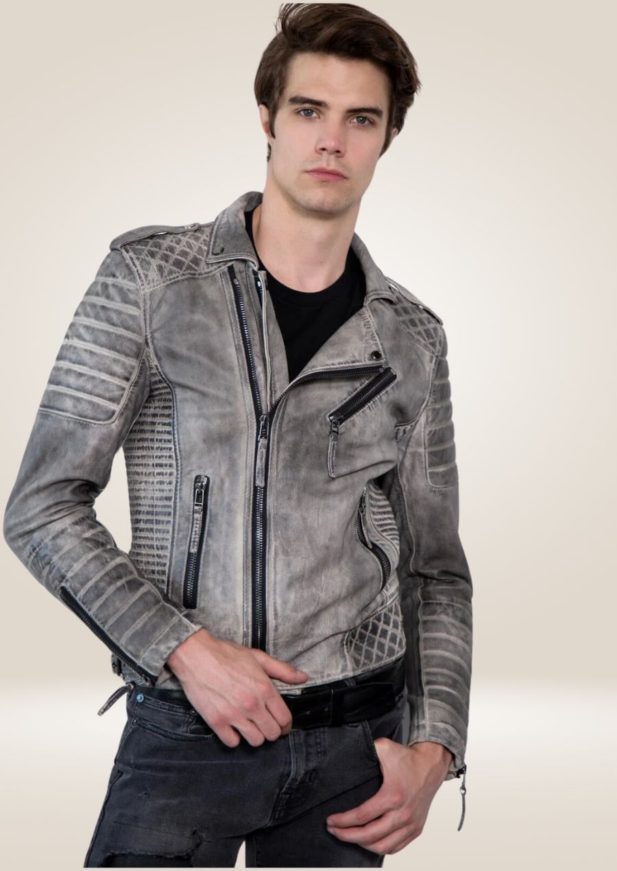 Modern Gray Leather Perfecto Jacket