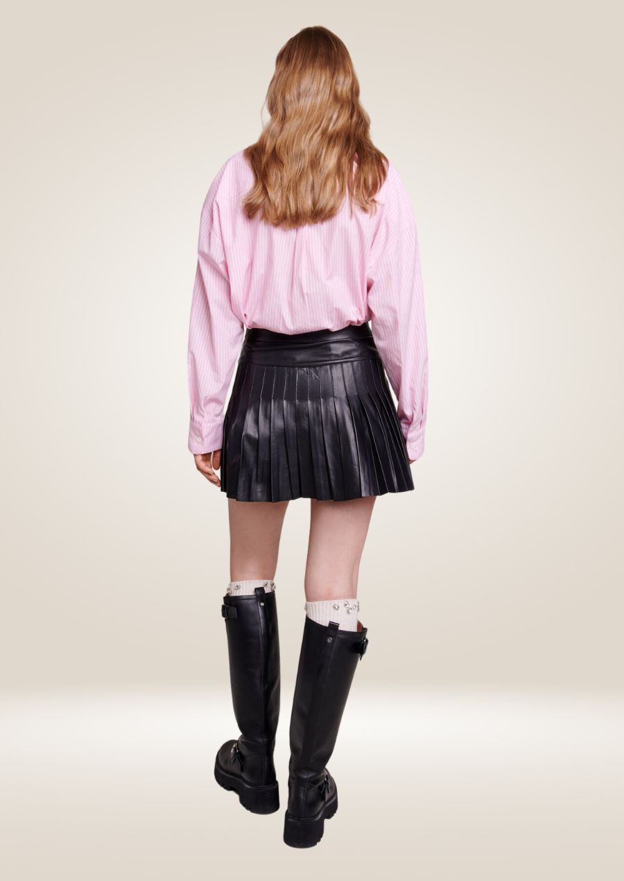 Women's Black Pleated Leather Skirt backside