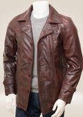 Men’s Brown Leather Car Coat Open front