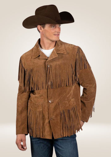 Men's Brown Suede Fringe Jacket - Classic Western Style