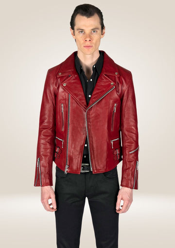 Men's Burgundy Perfecto Leather Jacket - Bold Biker Style