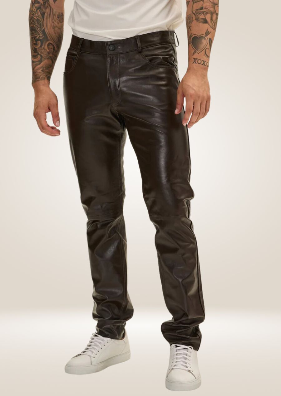 Men's Dark Brown Leather Pants - Timeless Rugged Style