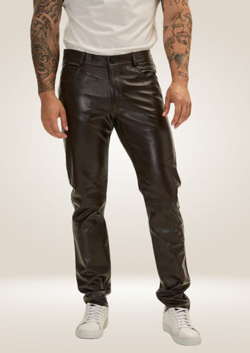 Men's Dark Brown Leather Pants - Timeless Rugged Style