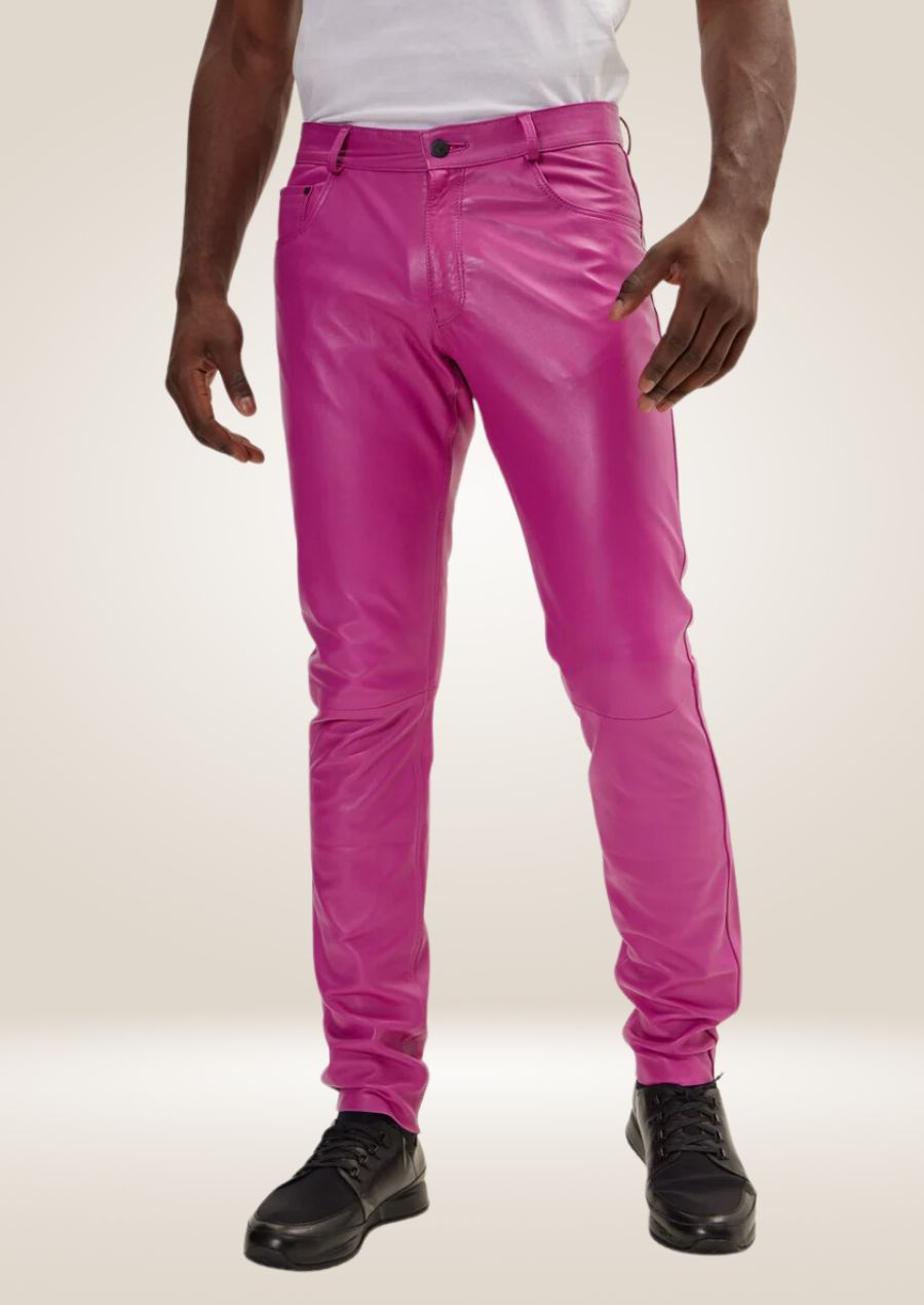 Men's Fuchsia Leather Pants - Bold and Vibrant Style