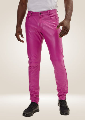 Men's Fuchsia Leather Pants - Bold and Vibrant Style