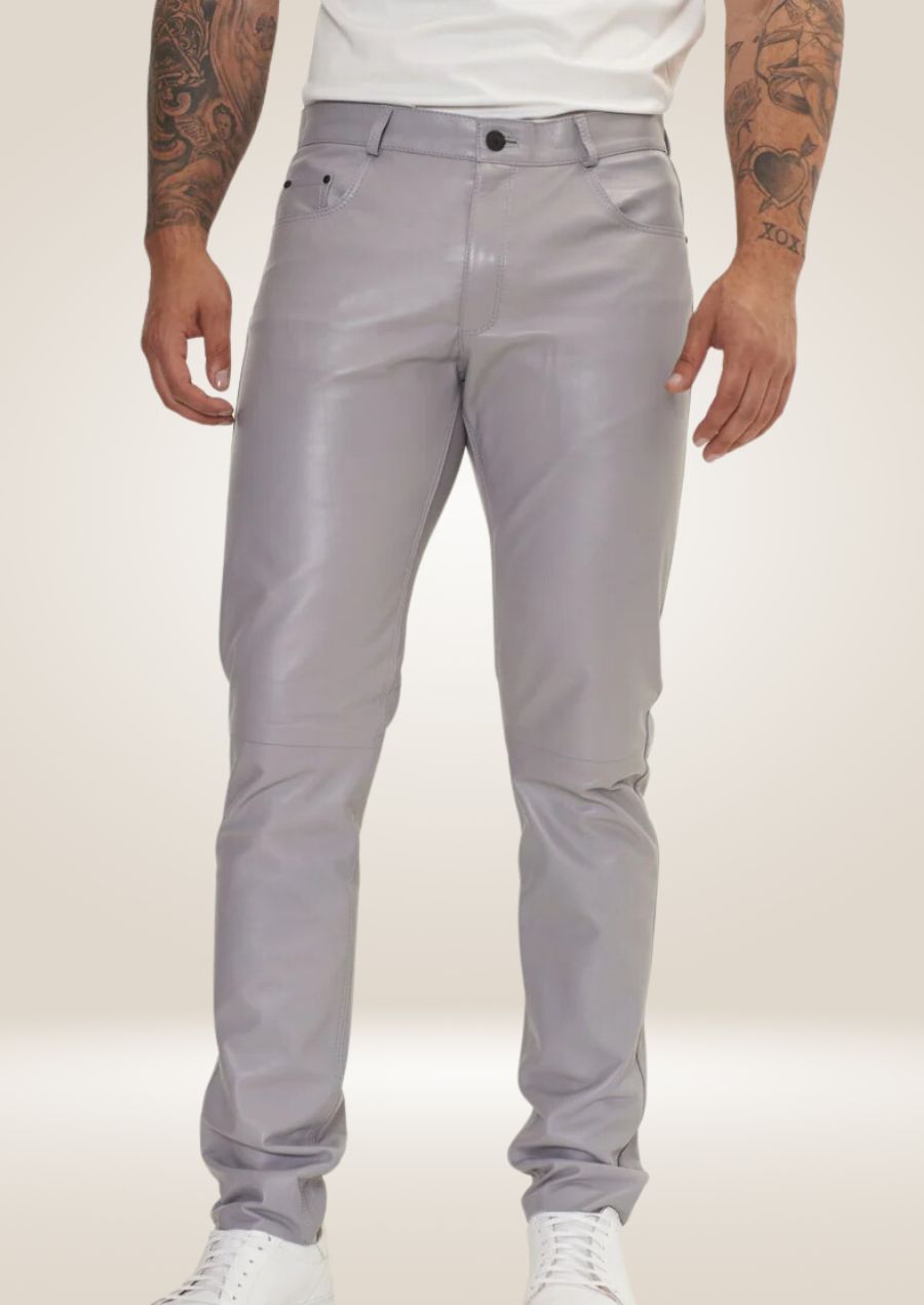 Men's Grey Leather Pants - Sleek Modern Style