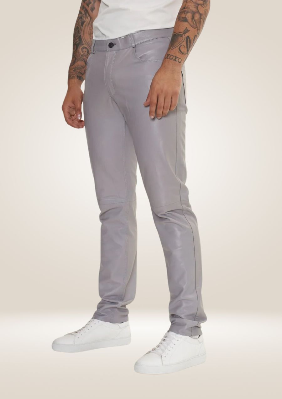 Men's Grey Leather Pants - Sleek Modern Style