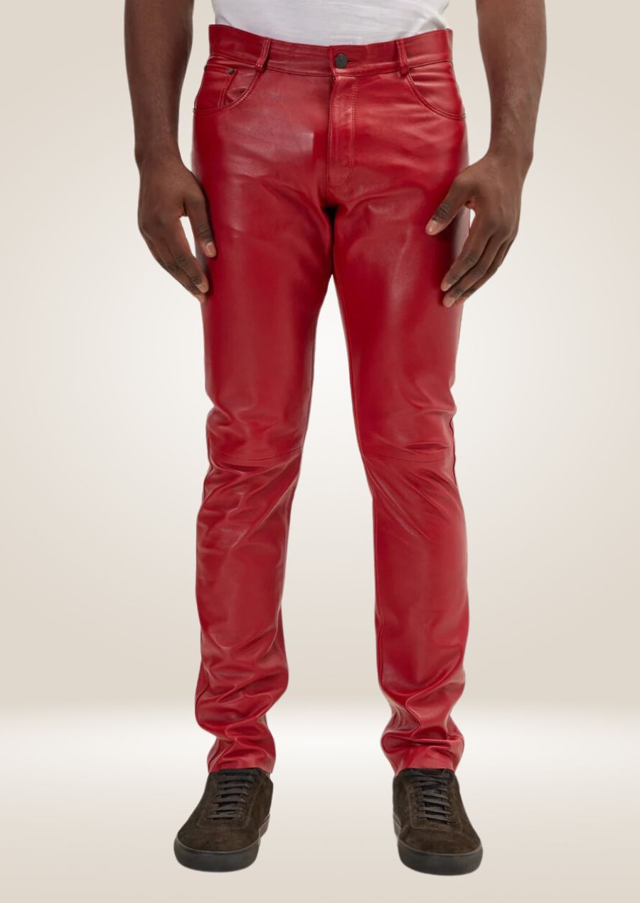 Men's Red Leather Pants - Striking and Bold Style