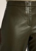 close view of Stylish Olive Green Leather Pants for Women