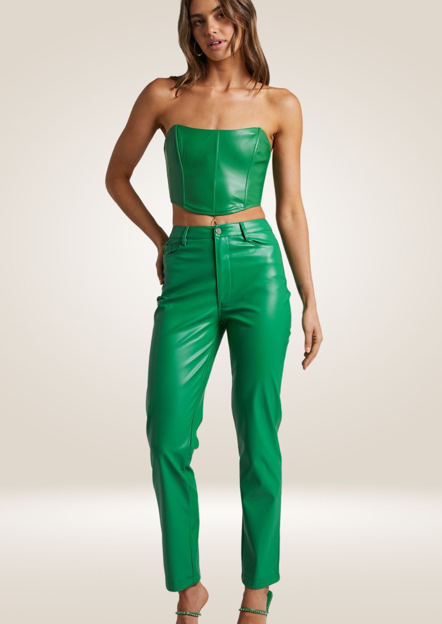 Green Leather Pants for Women front