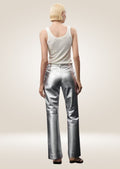 Metallic Silver Leather Pants for Women backside