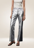 Metallic Silver Leather Pants for Women front