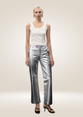 Metallic Silver Leather Pants for Women