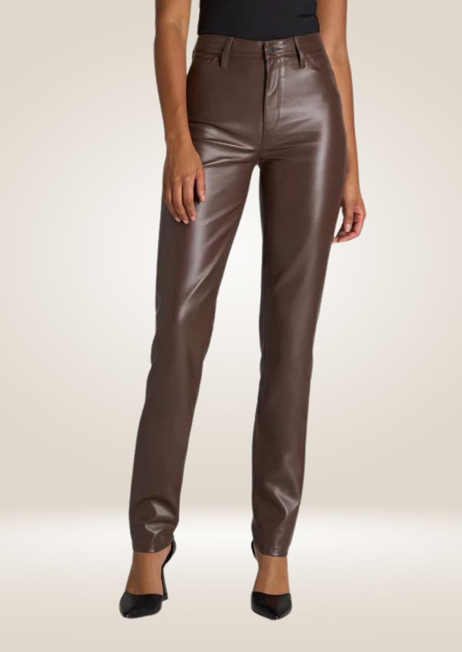 Women's Dark Brown Leather Pants front