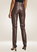 Women's Dark Brown Leather Pants backside