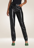 Women's Black Leather Pants front