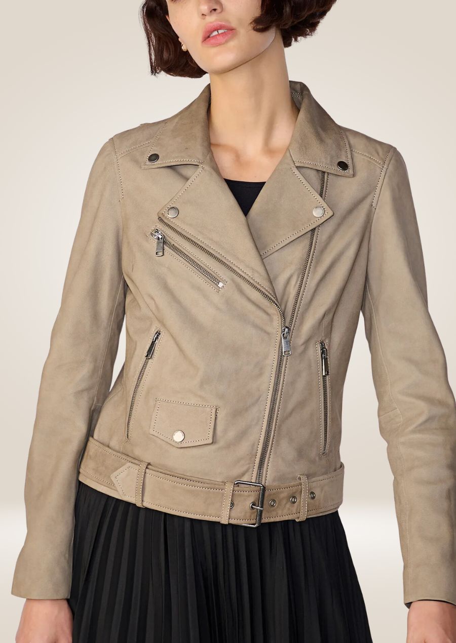 Cream Color Moto Ladies Biker Jacket