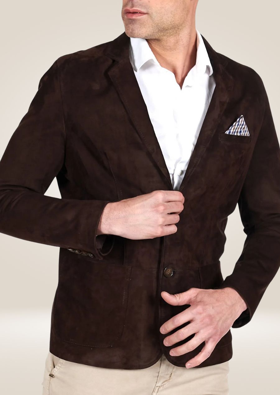 Men's Brown Suede Leather Blazer Jacket