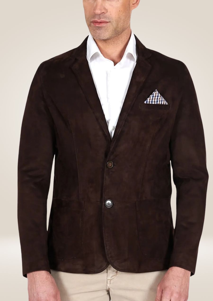 Men's Brown Suede Leather Blazer Jacket