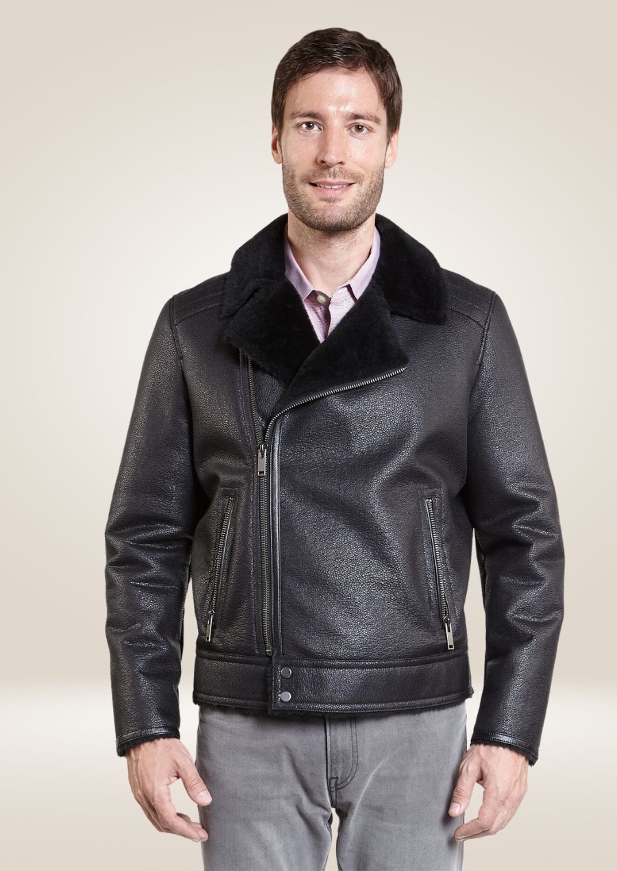 Men's Black Shearling Bombardier Jacket: Modern Luxury