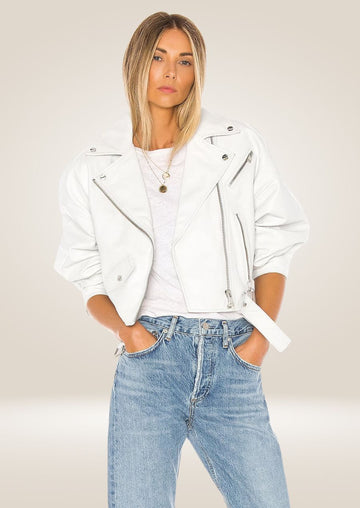 Women’s Pure White Biker Leather Jacket