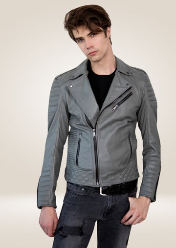 Sleek Gray Leather Perfecto Jacket